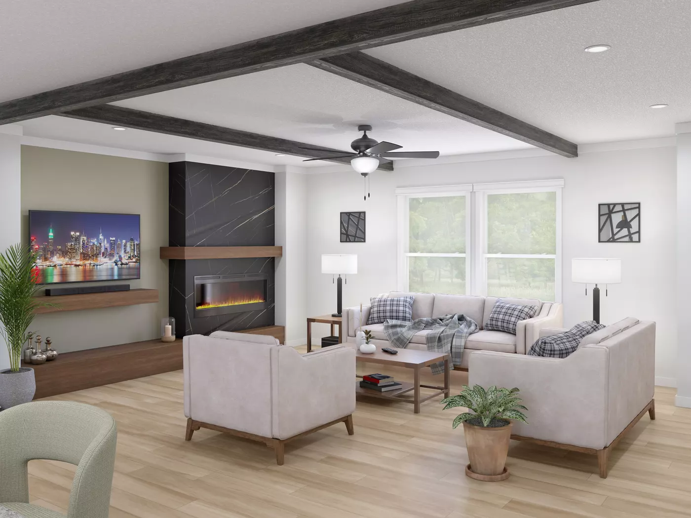 Whitney model-family living room illustration